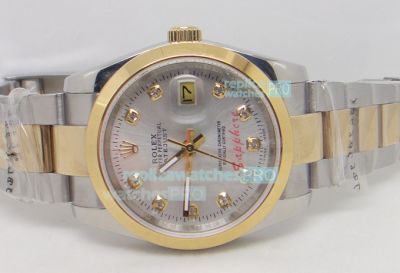  Replica Rolex Datejust Silver Diamond Face 2-Tone Case Watch